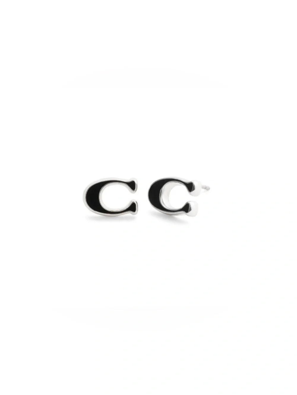 Coach Black Enamel Signature C Stud Earrings Silver New with Dustbag and Tags - Picture 10 of 10